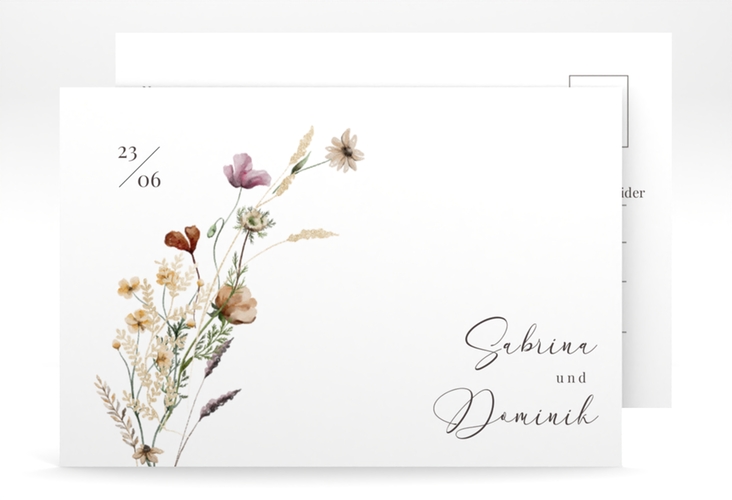 Antwortkarte Hochzeit Sauvages A6 Postkarte mit getrockneten Wiesenblumen