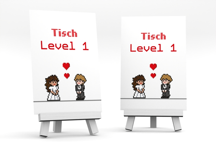 Tischnummer Hochzeit Pixel Tischaufsteller weiss hochglanz