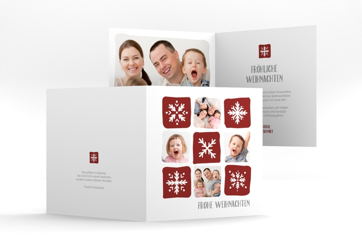 Weihnachtskarte Snowflakes quadr. Klappkarte rot