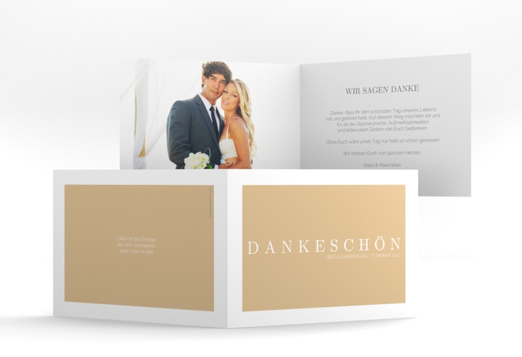 Dankeskarte Hochzeit Simply A6 Klappkarte quer beige hochglanz