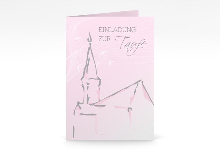 Taufeinladung Church A6 Klappkarte hoch rosa