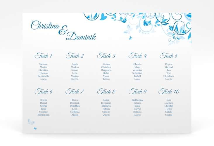 Sitzplan Poster Hochzeit Lilly 70 x 50 cm Poster blau