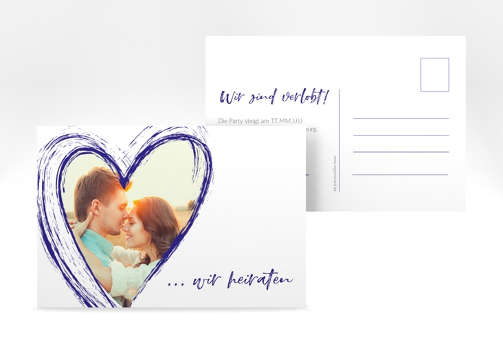 Verlobungskarte Hochzeit Liebe A6 Postkarte blau