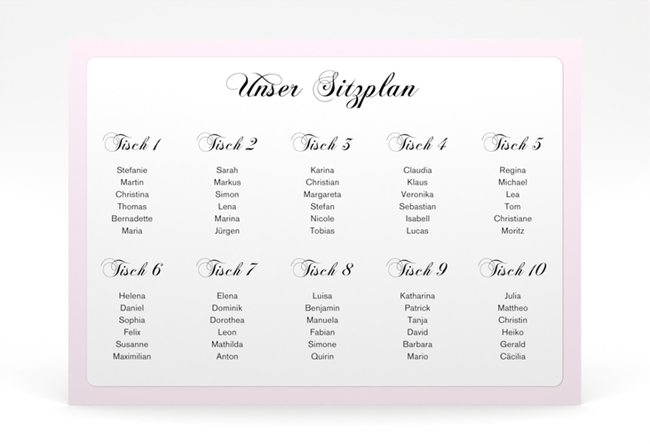 Sitzplan Poster Hochzeit Sweetheart 70 x 50 cm Poster rosa