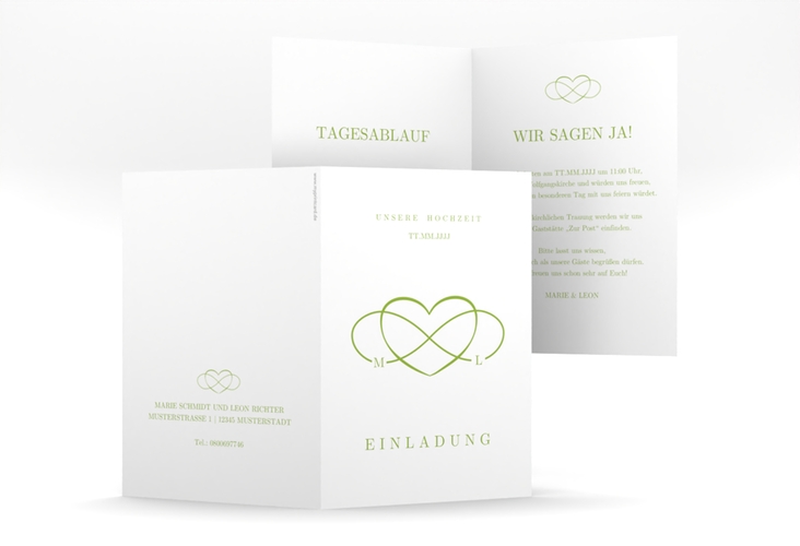 Einladungskarte Hochzeit Infinity A6 Klappkarte hoch gruen