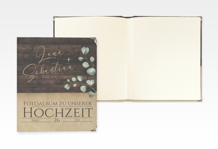 Hochzeitsalbum Landhaus 21 x 25 cm in Holz-Optik mit Eukalyptus