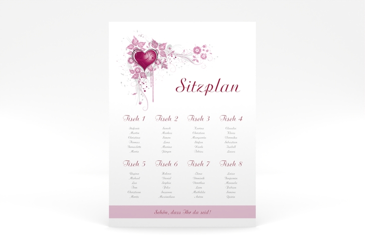 Sitzplan Poster Hochzeit Triest 50 x 70 cm Poster pink