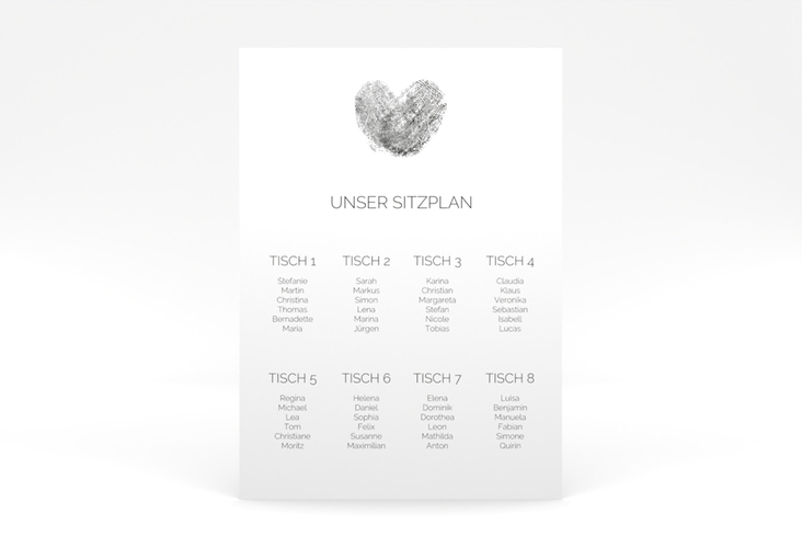 Sitzplan Poster Hochzeit Fingerprint 50 x 70 cm Poster schwarz schlicht mit Fingerabdruck-Motiv