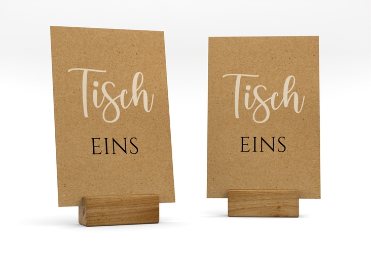 Tischnummer Hochzeit Noble Tischaufsteller Kraftpapier mit elegantem Schriftzug