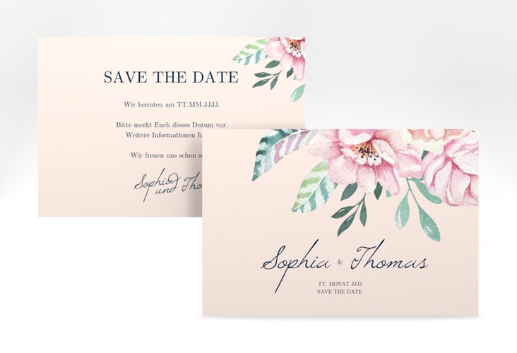 Save the Date-Karte Blooming A6 Karte quer rosa