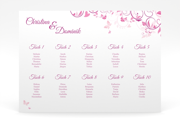 Sitzplan Poster Hochzeit Lilly 70 x 50 cm Poster pink