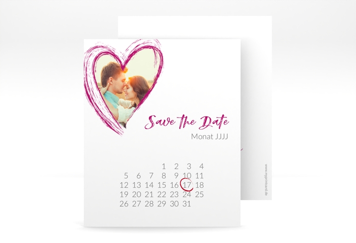 Save the Date-Kalenderblatt Liebe Kalenderblatt-Karte pink