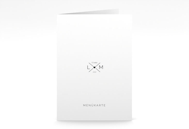 Menükarte Hochzeit Initials A5 Klappkarte hoch mit Initialen im minimalistischen Design