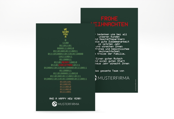 Business-Weihnachtskarte Binär A6 Karte hoch hochglanz mit Weihnachtsbaum aus Binärzahlen