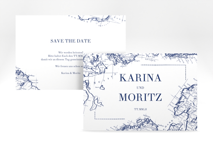 Save the Date-Karte Voyage A6 Karte quer blau