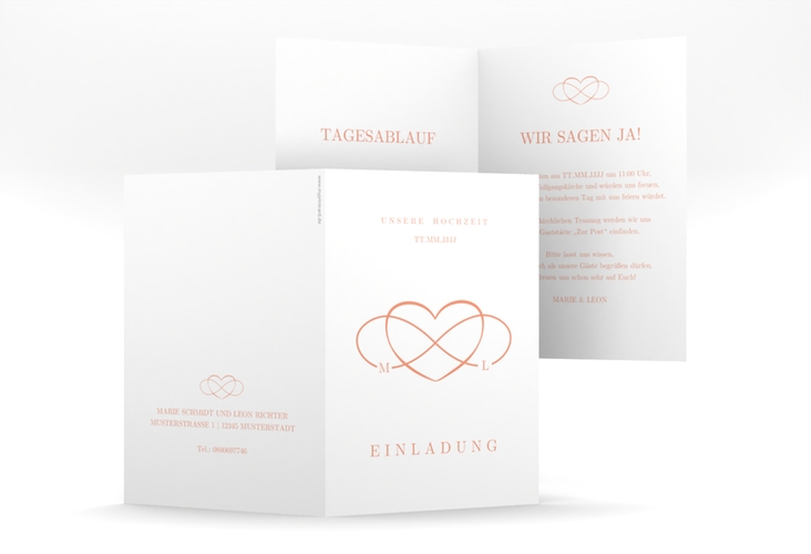 Einladungskarte Hochzeit Infinity A6 Klappkarte hoch apricot hochglanz