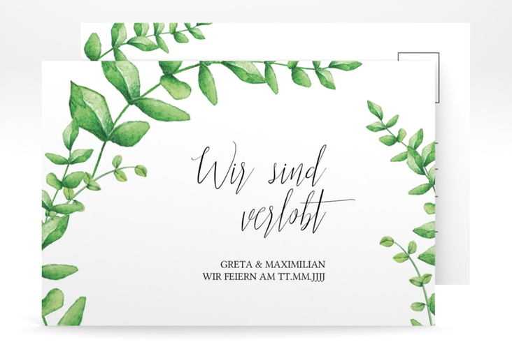 Verlobungskarte Hochzeit Botanic A6 Postkarte weiss