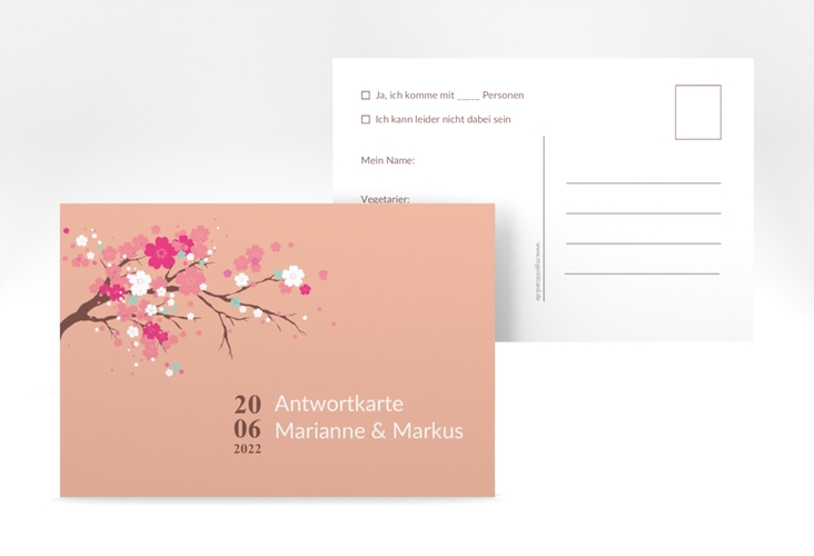 Antwortkarte Hochzeit Sakura A6 Postkarte apricot