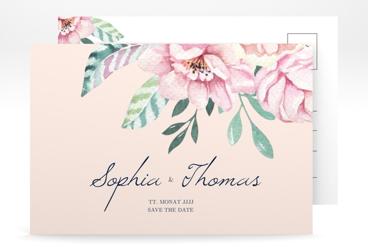 Save the Date-Postkarte Blooming A6 Postkarte rosa