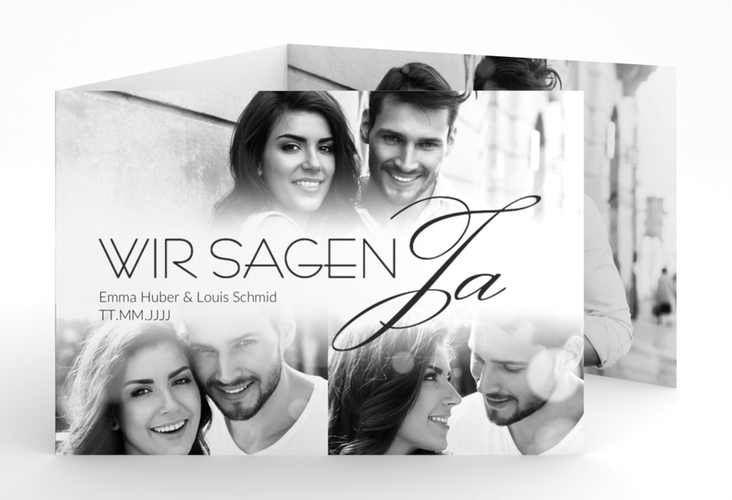 Hochzeitseinladung Bokeh A6 Doppel-Klappkarte weiss