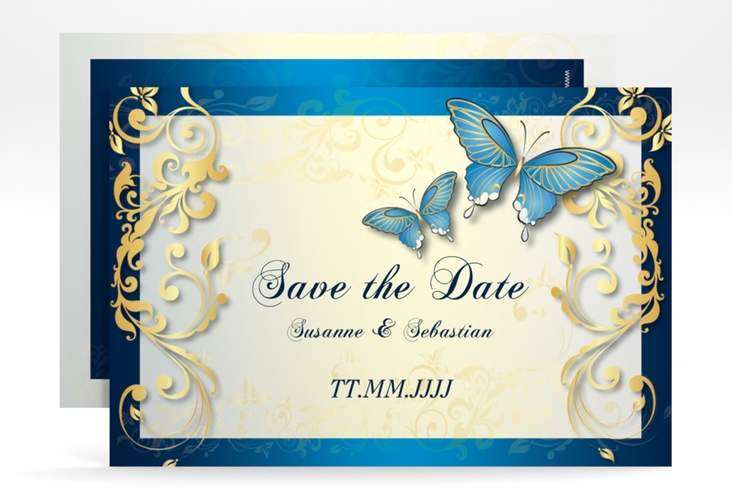 Save the Date-Karte Hochzeit Toulouse A6 Karte quer blau romantisch mit Schmetterlingen