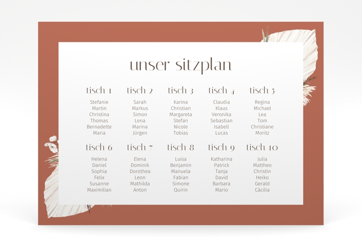 Sitzplan Poster Hochzeit Bohemian 70 x 50 cm Poster orange