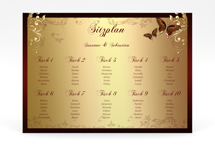 Sitzplan Poster Hochzeit Toulouse 70 x 50 cm Poster rot