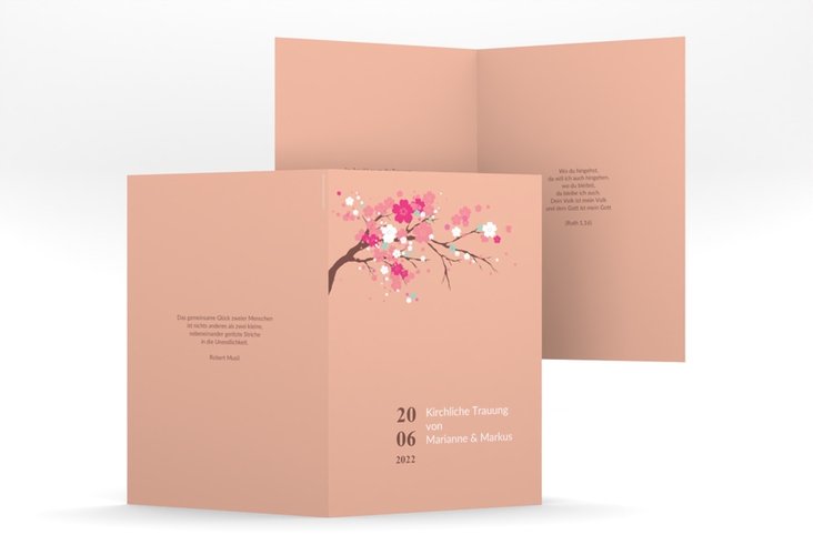 Kirchenheft Hochzeit Sakura A5 Klappkarte hoch apricot