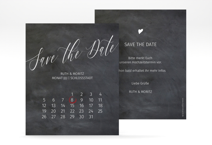 Save the Date-Kalenderblatt Chalkboard Kalenderblatt-Karte schwarz hochglanz mit Folie