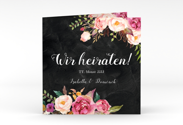 Hochzeitseinladung Flowers quadr. Klappkarte mit bunten Aquarell-Blumen