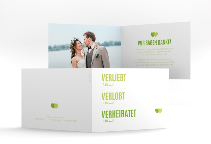 Danksagungskarte Hochzeit Couple A6 Klappkarte quer gruen