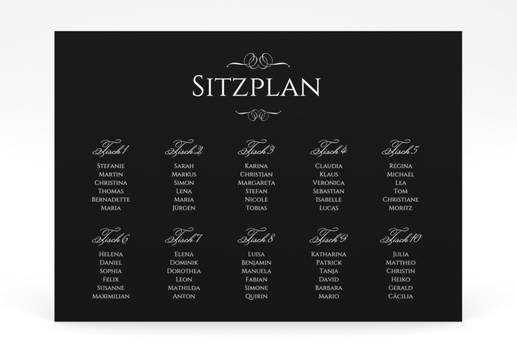 Sitzplan Poster Hochzeit Elegancy 70 x 50 cm Poster schwarz