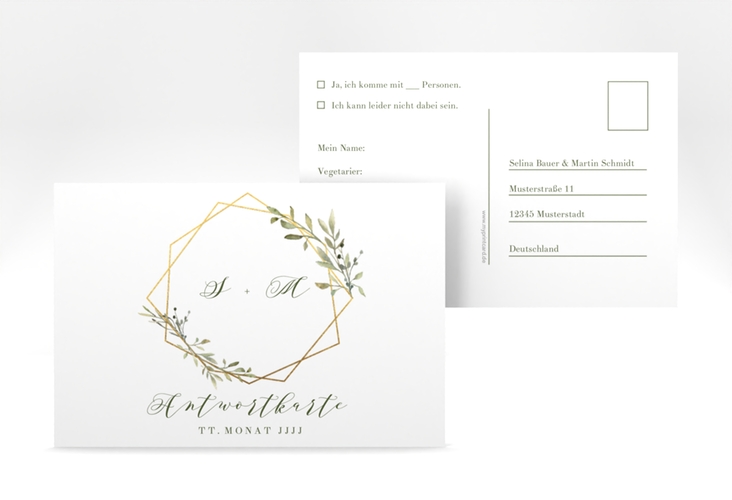 Antwortkarte Hochzeit Acacia A6 Postkarte weiss