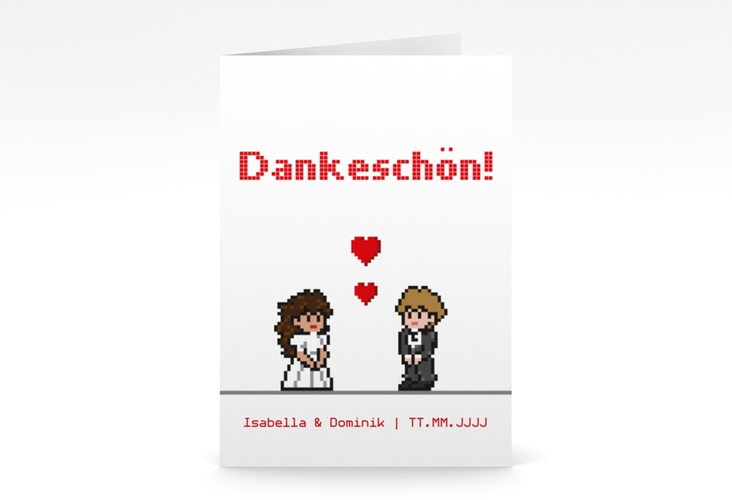 Danksagungskarte Hochzeit Pixel A6 Klappkarte hoch weiss