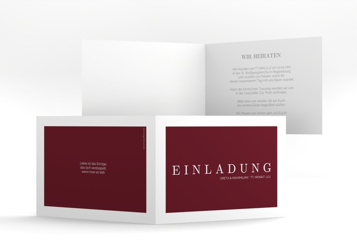 Hochzeitseinladung Simply A6 Klappkarte quer rot