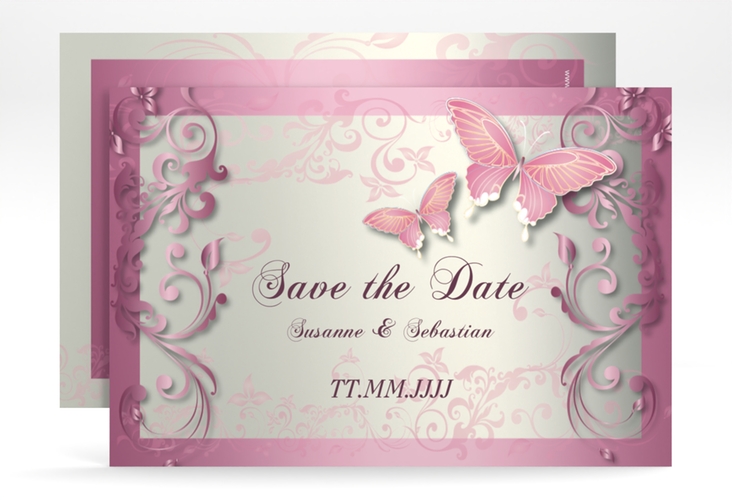 Save the Date-Karte Hochzeit Toulouse A6 Karte quer rosa romantisch mit Schmetterlingen