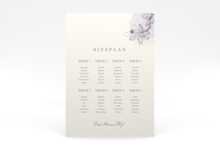 Sitzplan Poster Hochzeit Artlover 50 x 70 cm Poster flieder