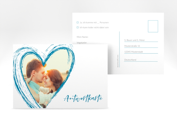 Antwortkarte Hochzeit Liebe A6 Postkarte tuerkis