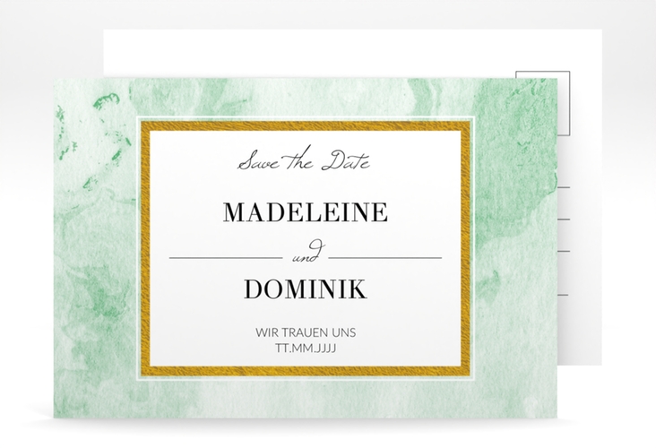 Save the Date-Postkarte Marble A6 Postkarte gruen hochglanz