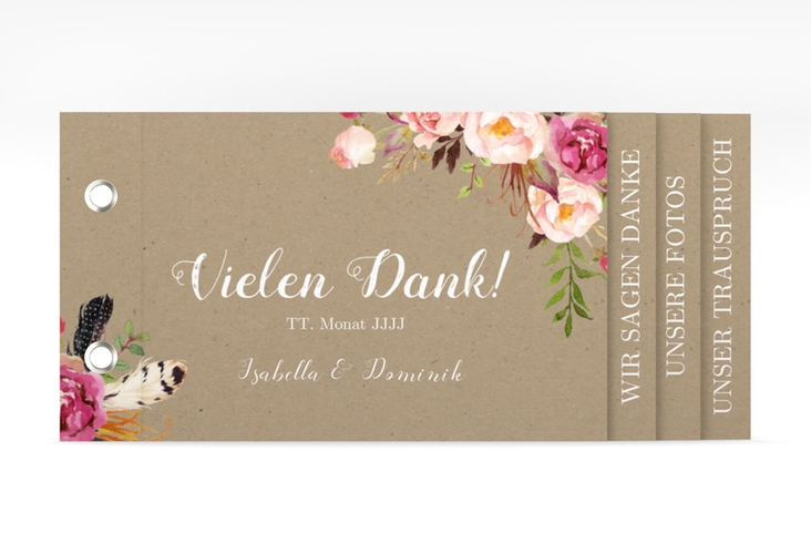 Danksagungskarte Flowers Booklet Kraftpapier mit bunten Aquarell-Blumen