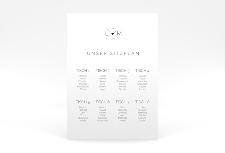 Sitzplan Poster Hochzeit Initials 50 x 70 cm Poster mit Initialen im minimalistischen Design