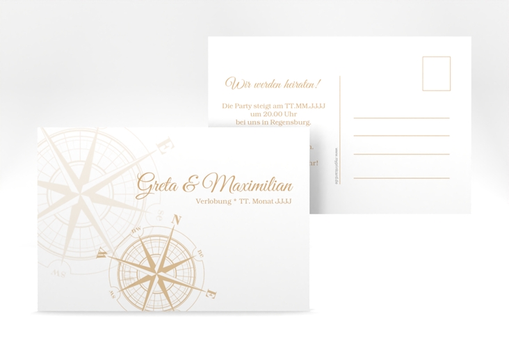 Verlobungskarte Hochzeit Windrose A6 Postkarte beige