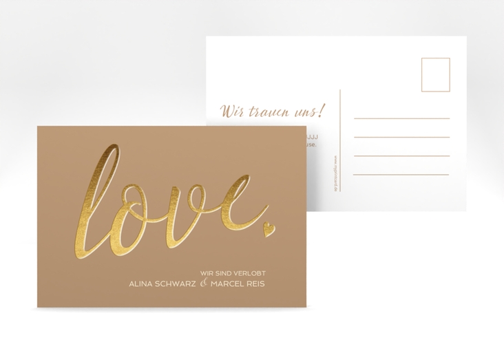 Verlobungskarte Hochzeit Glam A6 Postkarte beige