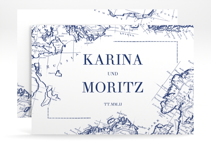 Save the Date-Karte Voyage A6 Karte quer blau