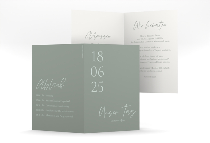 Einladungskarte Hochzeit Day A6 Klappkarte hoch hochglanz mit Datum im minimalistischen Design