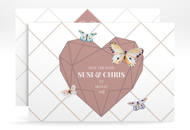 Save the Date-Karte Butterfly A6 Karte quer hochglanz mit Schmetterlingen und Herz im Geometric Design