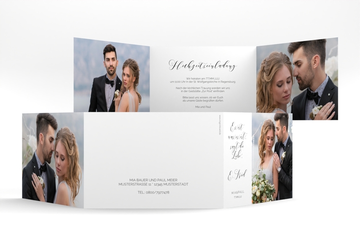 Hochzeitseinladung Paperlove A6 Doppel-Klappkarte weiss