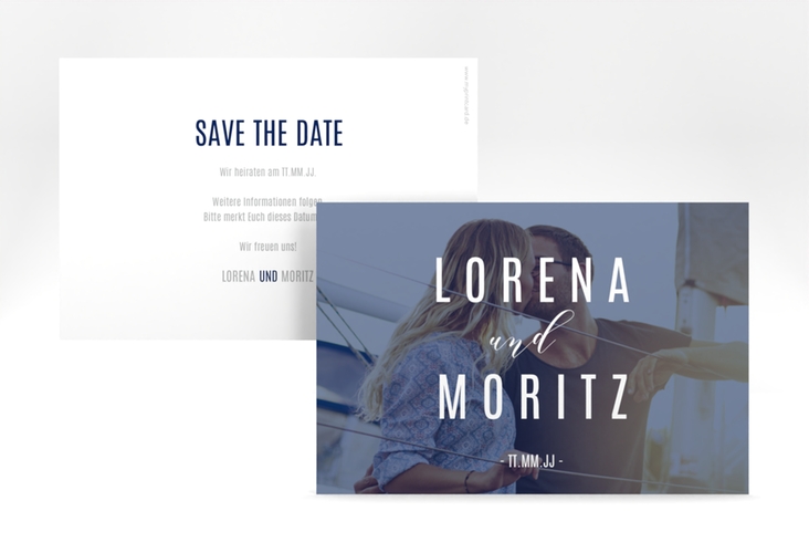 Save the Date-Karte Memory A6 Karte quer blau hochglanz