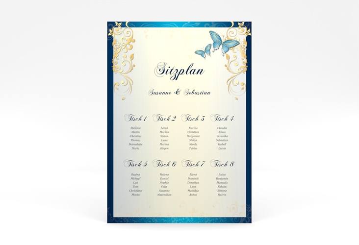 Sitzplan Poster Hochzeit Toulouse 50 x 70 cm Poster blau