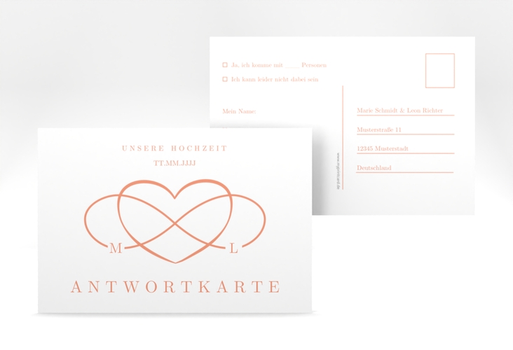 Antwortkarte Hochzeit Infinity A6 Postkarte apricot